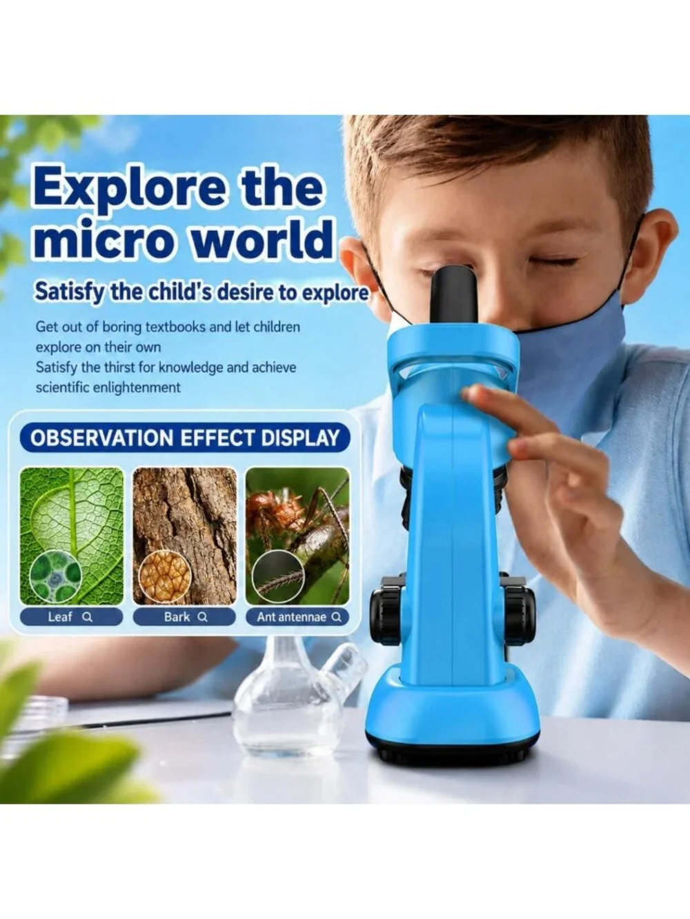 Kids Microscope STEM Kit 40-1600x with LED Light, Prepared Slides & Tools